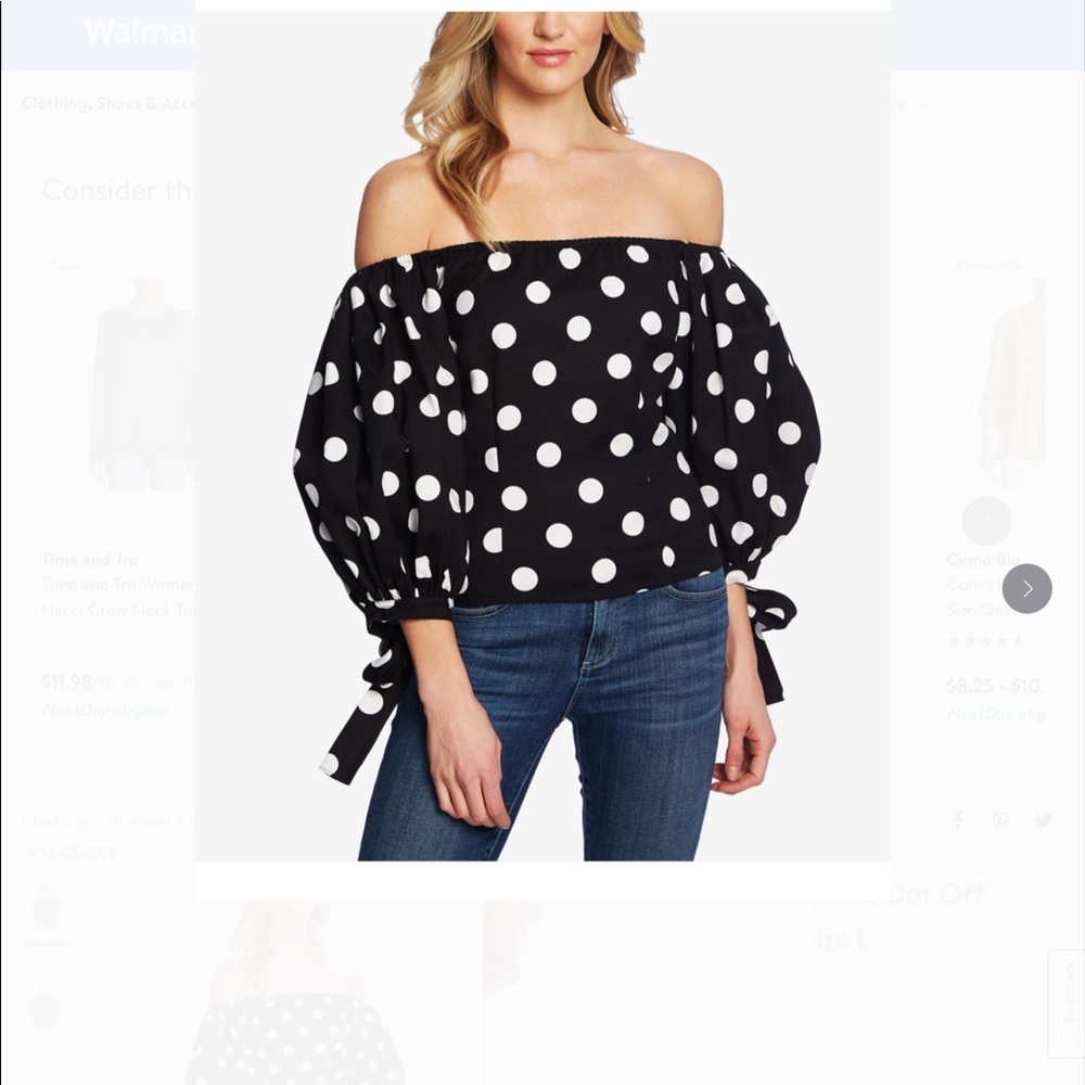CeCe Black and White Polka Dot Off-Shoulder Blouse